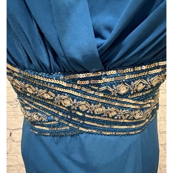 Vintage Niki Livas Women Formal Gown Size 12 Maxi Open Blue Evening Dress - Picture 4 of 13